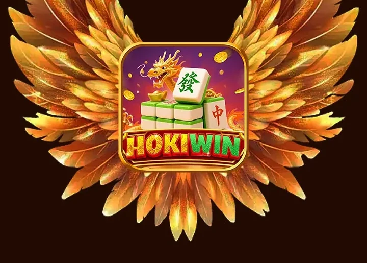 Sayap emas HokiWin mengapit ikon aplikasi mahjong